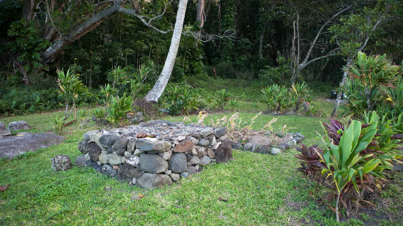 A small structure made of rocks.