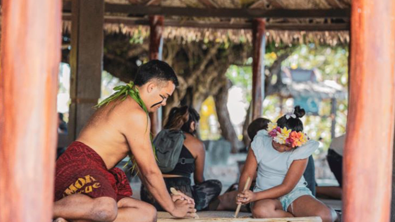 Making fire activity at the Samoa village.