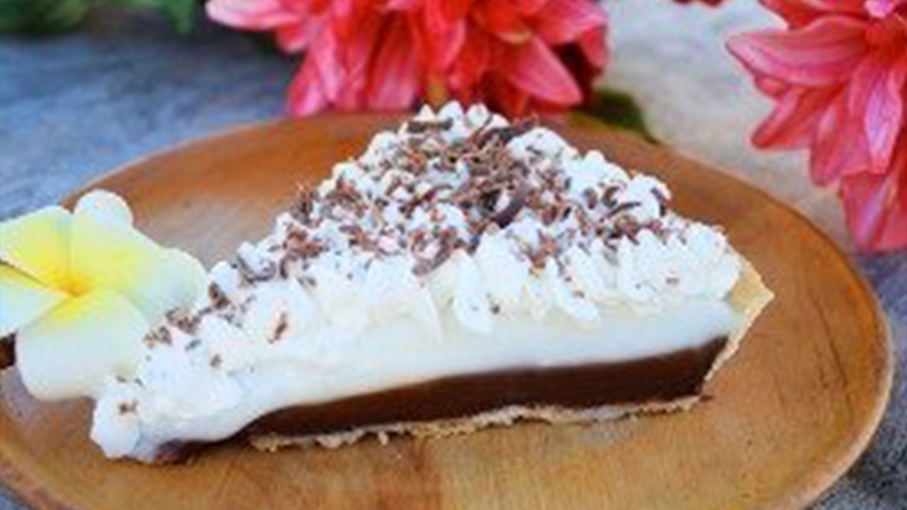 Slice of chocolate haupia pie.
