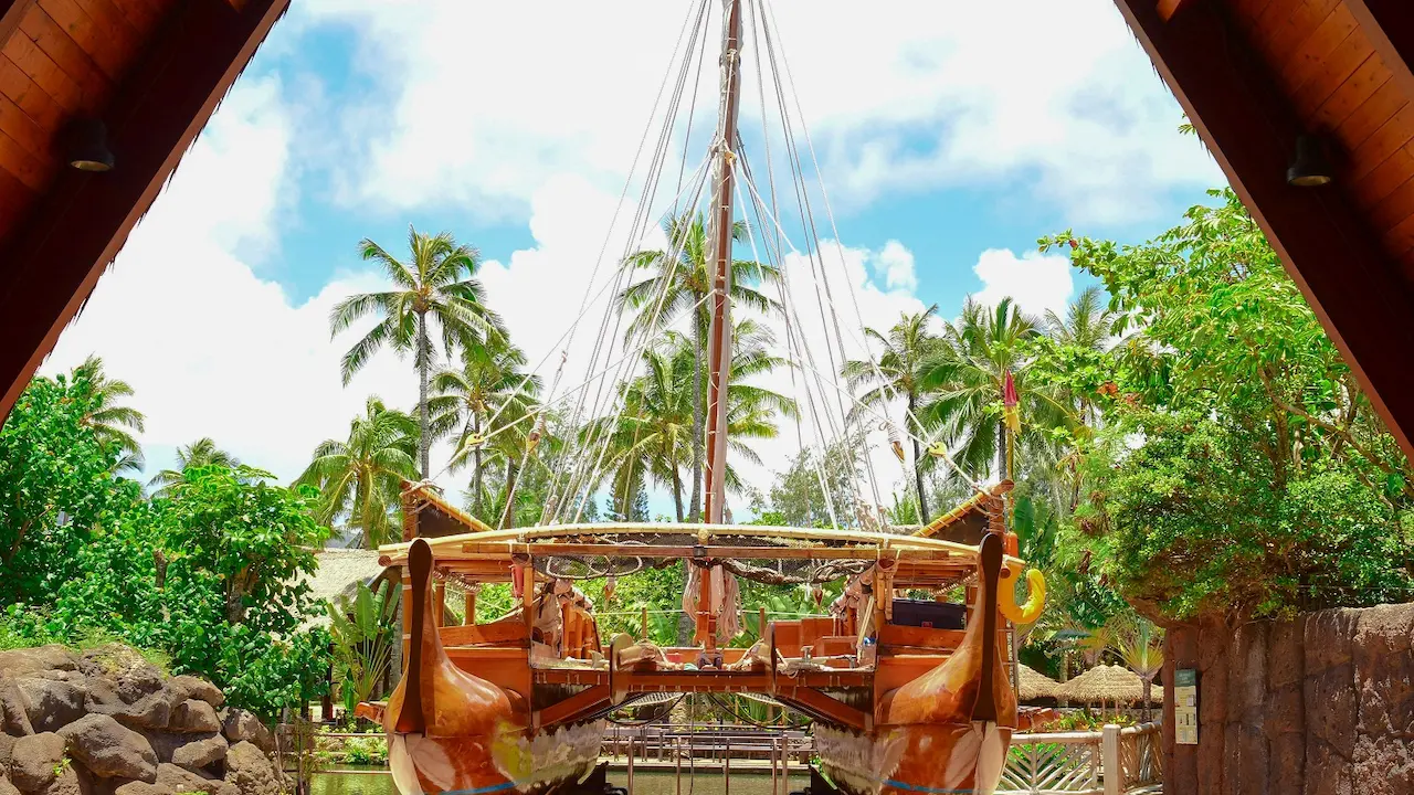 The Iosepa, a doubled hulled sailing vessel used for teaching ancient Polynesian navigational skills. When it is dry-docked, it is housed on the Polynesian Cultural Center's campus