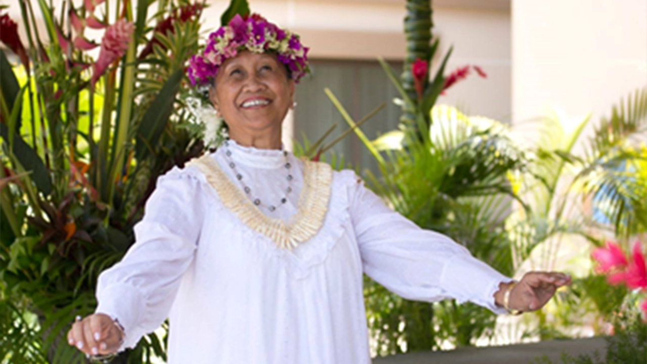 Polynesian lady smiling and looking gracious