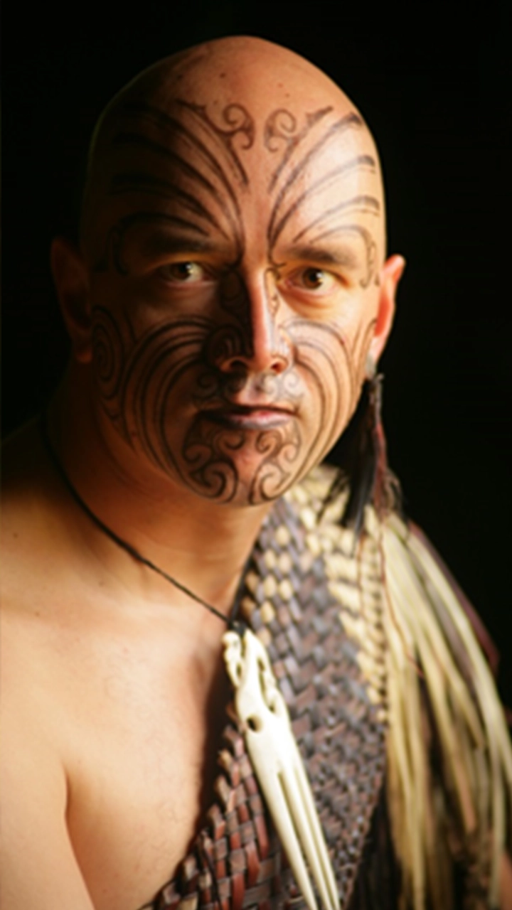 Maori man with tribal facial tattoos