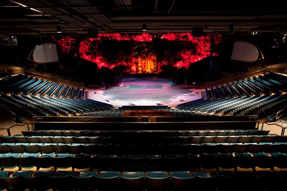 A view of the several rows of seats inside the Polynesian Cultural Center's Pacific Theatre.