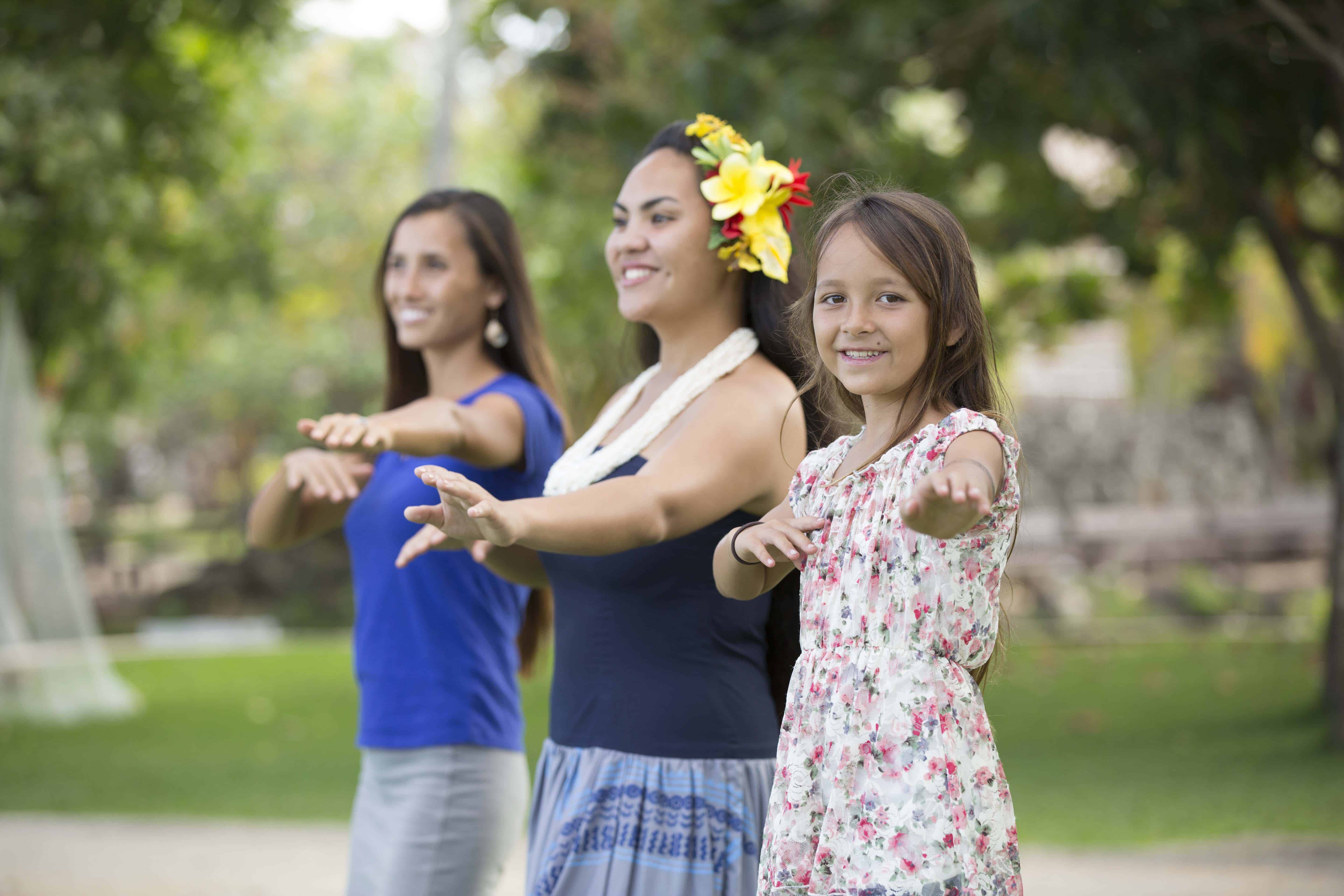 Mother & Daughter Doing Hula